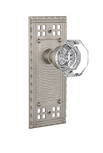 Image of Nostalgic Warehouse Craftsman Plate with Waldorf Crystal Knob, Passage - 2.75 inch, Satin Nickel