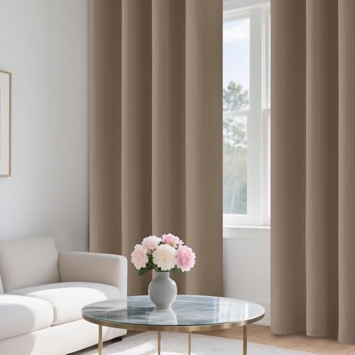 Image of COSVIYA 100% Khaki Green Blackout Curtains for Living Room 84 Inches Length