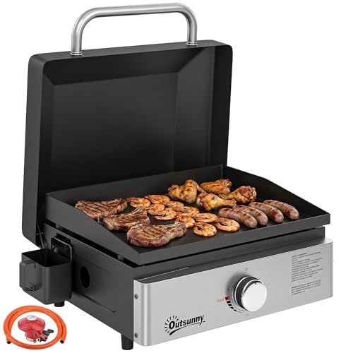 Outsunny Plancha à gaz portable de 3,5 kW - Barbecue à gaz de table avec réservoir de graisse - Pour camping, pique-nique, terrasse - Noir