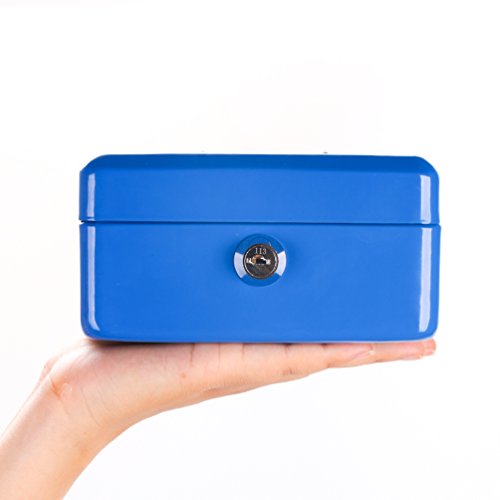Cash Box with Slot for Kids, Decaller Small Money Box with Money Tray & Key Lock, 6 1/5" x 5" x 3", Blue, QH1507XS - Thumbnail 5