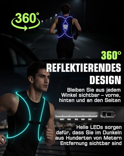 Zacro Lauflampe Joggen, Brustlicht, LED-Laufweste Fahrrad Reflektorweste Warnweste Wiederaufladbare USB Lauflampe, Hohe Sichtbarkeit Leuchtweste Lauflicht für Nächtliches Laufen Wandern oder Radfahren