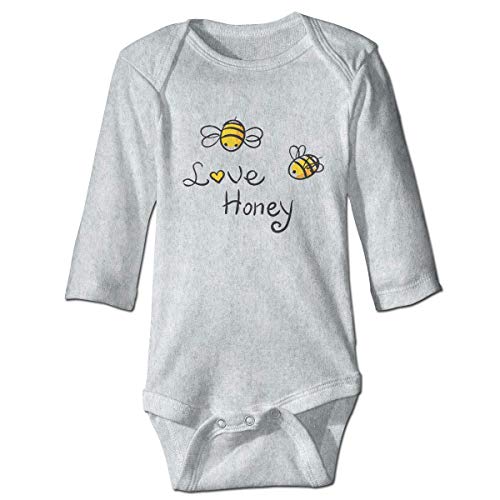 Image of Love Honey Bee Cute Bodysuit Toddler Rompers for Infant Unisex Baby Long Sleeve Gray