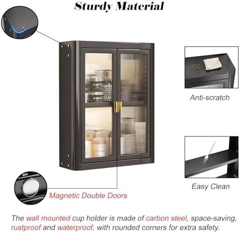 Adjustable Wall-Mounted Water Bottle Rack, 2-Tier Magnetic Storage Shelf for Home & Kindergarten, White & Black Cup Organizer, 15.7"x5.5"x20.1"