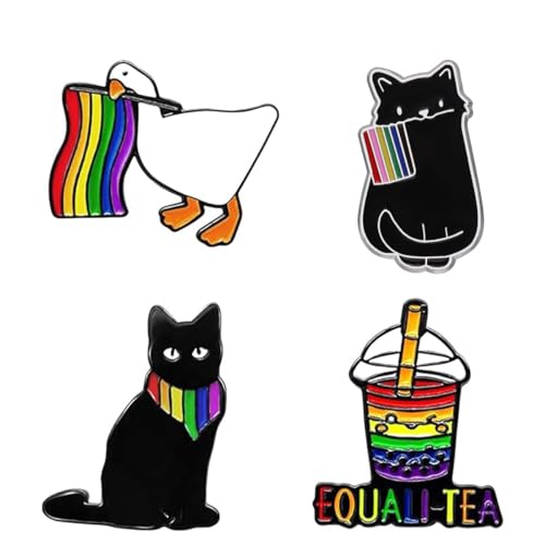 4 Stk Regenbogen Pride Pin, Katzenabzeichen, Gay Pride Emaille Anstecknadeln Rucksäcke, Regenbogen-Katzenbroschen, Legierung Stahl Brosche, Pin Geschenk für Männer und Frauen Kleidung Taschen Jacken