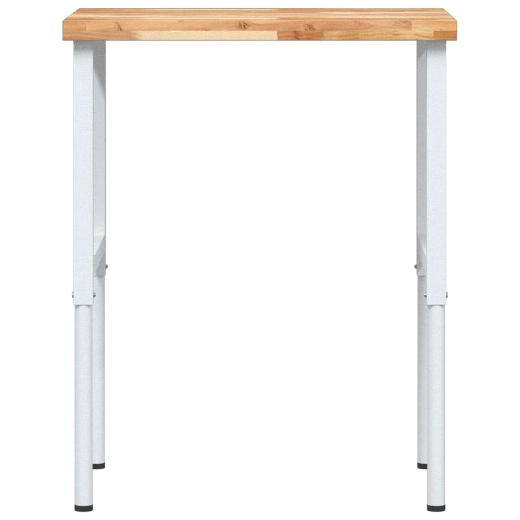 Banco de trabajo de madera maciza de acacia con estructura de metal pulverizada regulable en altura, 80 x 60 x (73-99,5) cm, mesa de trabajo rectangular para taller, garaje, sala de ocio con