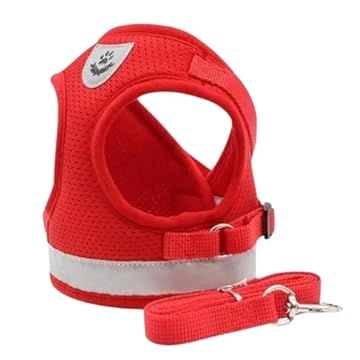 Coleira Peitoral para Cachorros e Gatos com Colete Reflexivo Regulável e Guia de Passeio (VERMELHO, XL)