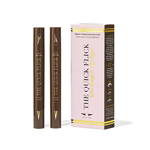 The Quick Flick - Wings Eyeliner Stamp, Felt-Tip Liquid Eyeliner, Water-and-Smudge-Proof Cat Eyeliner, Hot Fudge Liquid Eyeliner Pen, Modest 10mm (4mm Thickest) Winged Eyeliner Stamp, 2 Pens