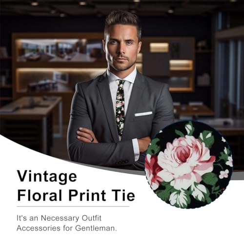 Image of Luckyvestir Ties for Men, Sage Green Cotton Floral Tie 2.76 inch Flower Printed Men's Neckties for Wedding /Groomsmen /Suit /Party