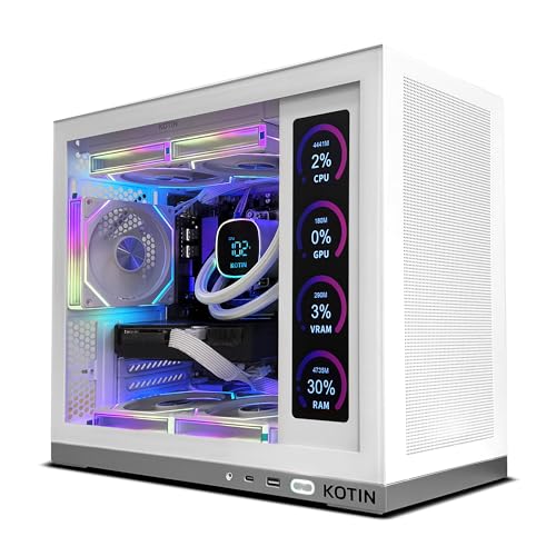 KOTIN Prebuilt Gaming PC Desktop, RTX 5060 Ti 8GB, Ryzen 7 7800X3D 3D V-Cache, 16GB DDR5 6000MHz, 1TB PCIe 4.0 SSD, 11.3” Smart Display, 240mm Liquid Cooler, WiFi 7, Windows 11 Home