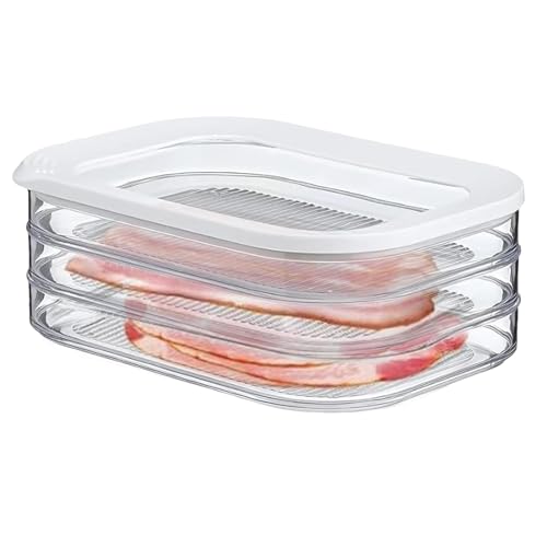 Contenedores de carne, de almacenamiento de tocino, contenedor de cortes fríos, organizador de cortes fríos, de almacenamiento transparente multicapa para carne