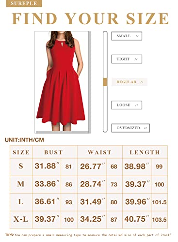 Sureple Fit And Flare Dress For Women Wedding Guest Spring Sleeveles Keyhole Neck A Line Swing Pocktes Dress For Party(Sp81-B-Powder Purple Leaf-S) #TOP5