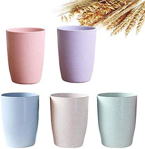 Miniatura 9 de Paquete de 5 vasos de paja de trigo irrompible reutilizable para beber (12 onzas), color azul