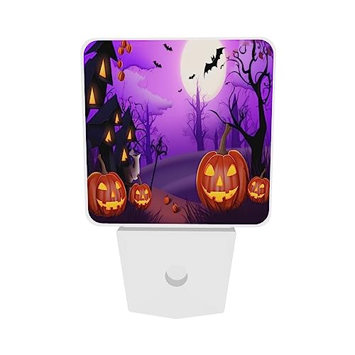 Image of Pumpkin Lanterns LED Plug-in Night Lamp Set of 2 Halloween Decorations, Auto Sensor Emergency Nightlights for Bedroom Bathroom