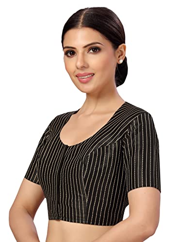 Image of Studio Shringaar Womens Polyester Short Sleeves Handloom Silk Saree Blouse