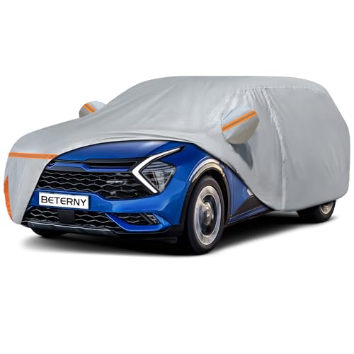 Image of Car Cover for 2010-2026 Kia Sportage, Waterproof Custom-fit All Weather Sun Rain UV Dust Snow Wind Protection Outdoor Indoor Sportage Full Car Cover with Door Zipper and Cotton Lining-Grey