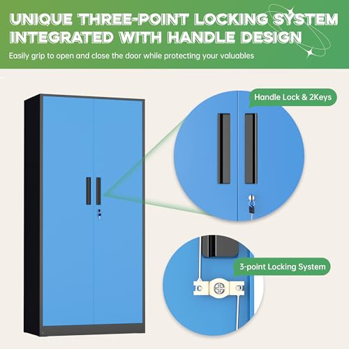 Image of INTERGREAT Metal Storage Cabinet,72 inch Steel Lockable File Cabinet with Locking Doors and Adjustable Shelves,Locking Tool Cabinets for Office,Home,Garage,Gym,School (Black Blue)
