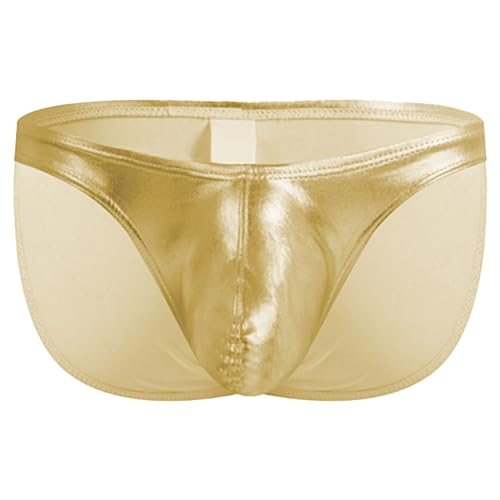 JEsilunmaMY Men's Metallic Shiny Bikini Briefs Low Rise Bulge Pouch Bikini Swimsuit Sexy Panties G-String Thongs Underpants
