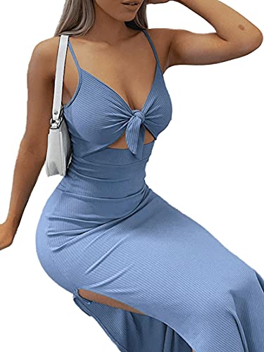 LYANER Women's Tie Knot Cut Out Side Split Hem Sleeveless Knit Bodycon Maxi Dress4