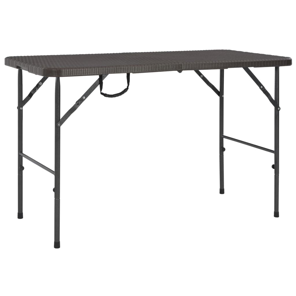 Tavolo da giardino pieghevole, marrone, 120 x 60 x 74 cm, resistente alle intemperie, effetto rattan, per terrazza, balcone, giardino, esterno, salvaspazio, stabile, facile da pulire