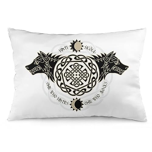 NIBABAEU Housse de coussin décorative douce avec deux loups et runes viking nordiques 40 x 60 cm