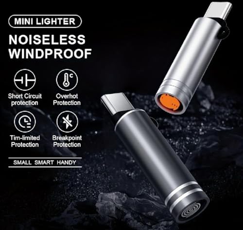 Image of USB Type C Electric Lighter Mini Keychain, Flameless Windproof Coil Ignition Plug-and-Play Pocket Lighter with Blow Activation, No Gas Design for Type-C Smartphones, Travel & Outdoor Use