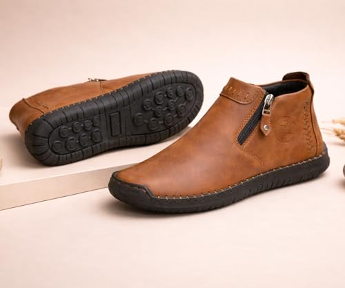Image of Kraasa Men's Stylish Trendy Sneakers | High Tops Synthetic Side Zipper Casual Shoes | Ultra Soft Cushioned Insole | Airmix Sole Footwear
