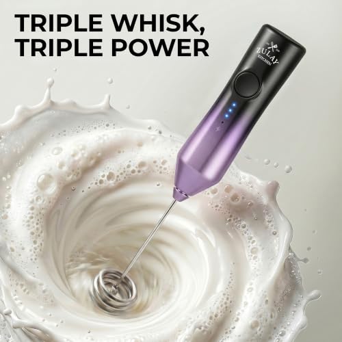 Image of Zulay Kitchen Rechargeable Milk Frother Handheld - Frother Wand, Drink Mixer, Electric Whisk Frother, for Cappuccinos, Matcha & Protein Powder - Dynamic Triple Whisk, 3 Speed 500mAh Galaxy