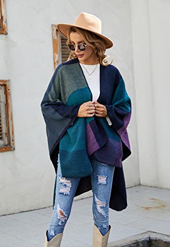 Image of LittleMax Women's Shawl Wraps, Fall Clothes Open Front Boho Cardigan Plaid Knitted Sweater
