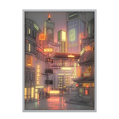 Illuminated Cityscape Wall Art | Led City Skyline Canvas | Glow-in-the-dark Urban Artwork | City Skyline Wall Decor | Led City Lights Artwork | Radiant City At Night Painting