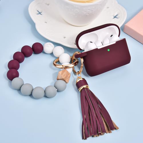 Image of Filoto for AirPods Pro 3 Case (2025), Soft Silicone Protective Case Cover Compatible with Apple AirPods Pro 3rd Generation with Beaded Bracelet Keychain Accessories for Women Burgundy