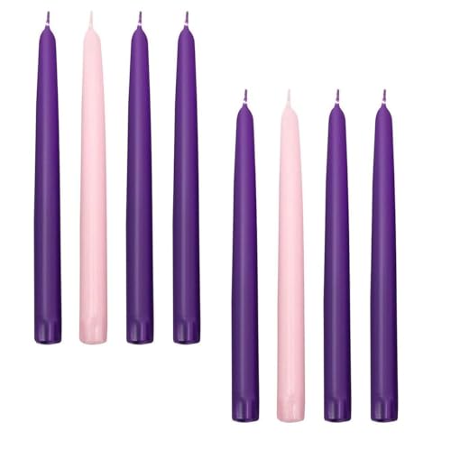 2 Boxes of Traditional Advent Taper Candles for Church and Home Advent Celebrations (2 Sets of 4 Candles)