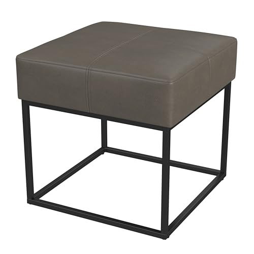 Image of HomePop 18 inch Small Square Metal Ottoman - Pewter Gray Faux Leather