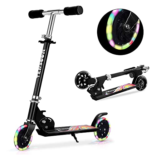 TENBOOM Kids Scooter Ages 6-12 Adjustable Handlebar Light Up Black