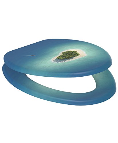 Sanilo Elongated, Silent Slow Close, Molded Wood Adjusting Toilet Seat, Dream Island #TOP4