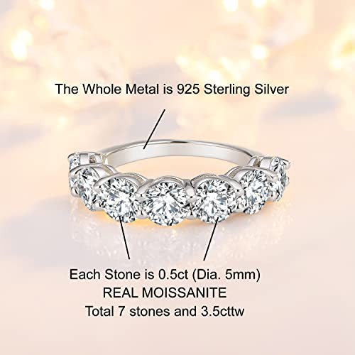 3.5ct Moissanite Engagement Wedding Ring for Women, 7 Stones 925 Sterling Silver D Color VVS Moissanite Promise Ring with Certificate of Authenticity2