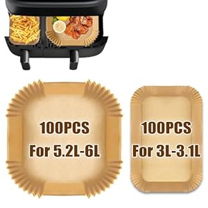 Air Fryer Liners for Tefal Dual Zone 8.3L and Philips Dual Basket 9L Air Fryer, 200PCS Air Fryer Parchment Paper Liners, Disposable Paper Liners Oil-Proof, Food Grade Baking Paper