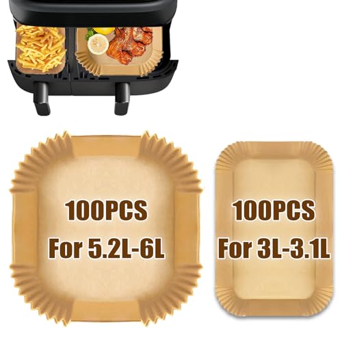Air Fryer Liners for Tefal Dual Zone 8.3L and Philips Dual Basket 9L Air Fryer, 200PCS Air Fryer Parchment Paper Liners, Disposable Paper Liners Oil-Proof, Food Grade Baking Paper