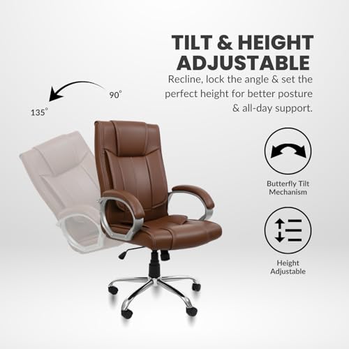 Image of activa Ergonomic Office Chair | Premium Leatherette Boss Chair with Padded Seat & Backrest | Adjustable Height Seat for Work /Study /Gaming (Kylie, Brown)