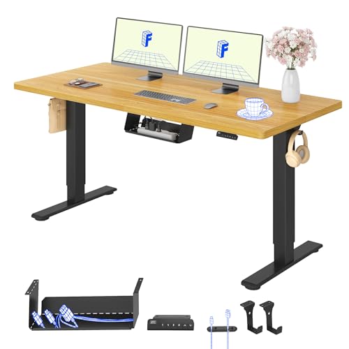 FLEXISPOT Höhenverstellbarer Schreibtisch 160x80cm mit 2 Motoren & 25MM einteiliger Tischplatte,ergonomischer Bürotisch - Ahorn, schwarzes Gestell