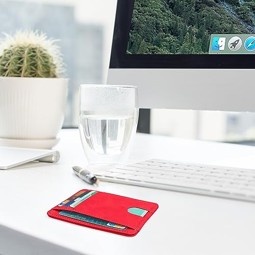 Image of CONISY Slim Credit Card Holder for Women, Thin Front Pocket Leather Mini Wallet with RFID Blocking (Red)
