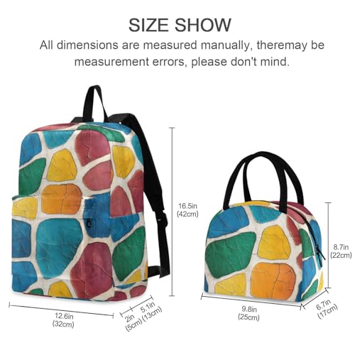 Backpack Lunch Box Set Large Capacity Travel Backpacks and Insulated Lunch Bag for Commute Hiking Picnic Vivid Giraffe Skin Print2