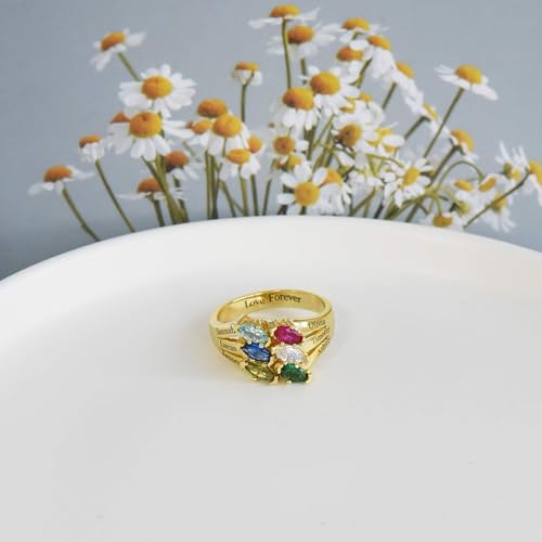 Personalized 2-6 Horse Eye Shape Birthstone Rings Custom Love Family Mother Name Ring Wedding Mother Days Birthday Jewelry Gifts for Women Grandma Mom Her Daughter4