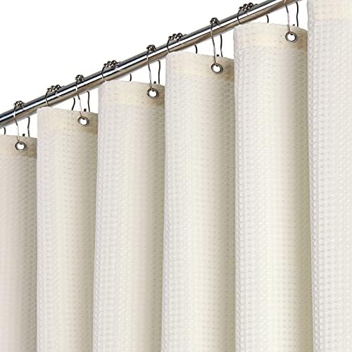 Dynamene Ivory Fabric Shower Curtain - Waffle Textured Heavy Duty Cloth Shower Curtains for Bathroom, 256GSM Hotel Luxury Weighted Polyester Bath Curtain Set with 12 Plastic Hook, 72Wx72H,Cream/Ivory
