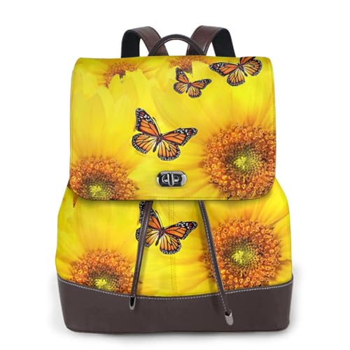 Sac à dos cuir imperméable pour ordinateur avec imprimé fleuri jaune élégant et confortable