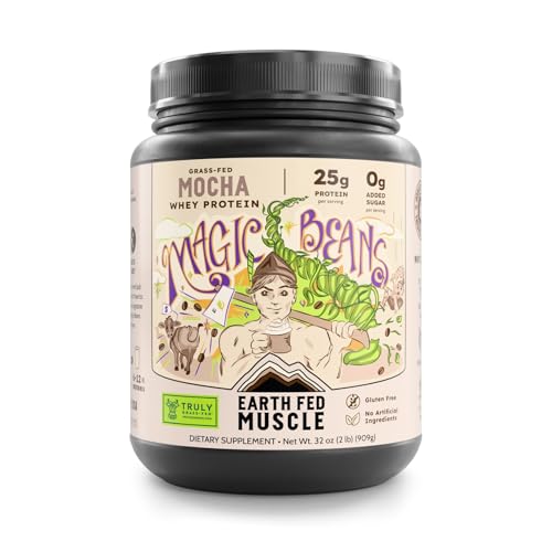 Image of Earth Fed Muscle Magic Beans Mocha Irish Grass Fed Whey Protein Isolate, Third-Party Certified. 25g Protein, Mocha - Non-GMO, Hormone Free, Soy Free, Gluten Free - 2 LB, 29 Servings