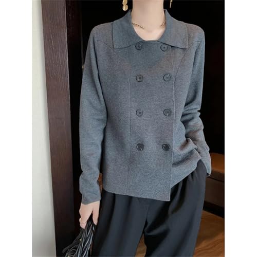 Women Merino Wool Double Breasted Suit Jacket Thick Knit Winter Warm Sweater Cardigan Coat3