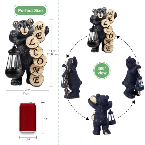 Qeeman Solar Bear for Garden Decor: Weatherproof Resin Statues with Lantern for Outdoor Outside Yard Pathway Patio Porch Balcony Decorations - Gifts for Mom Grandma Bear Lovers