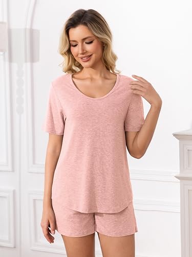 Image of MOYEE Womens Pajama Sets Soft Short Sleeve Shirt and Shorts 2 Pieces Lounge Outfit Sets with Pockets