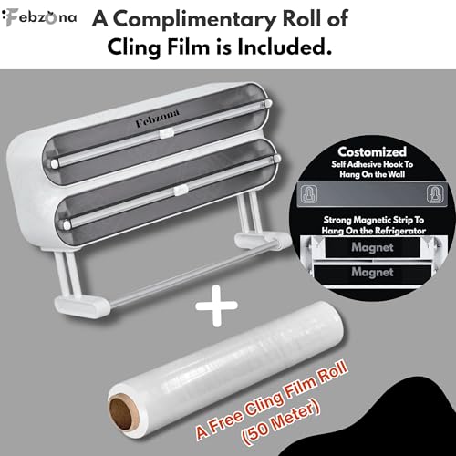 Image of Foil Paper Cutter and Holder Kitchen Wrap Dispenser Aluminum Foil, Plastic Cling Film & Baking Paper Holder with Slide Cutter Wall or Counter Mounted 3 in 1 Magnetic Tissue Roll Organizer
