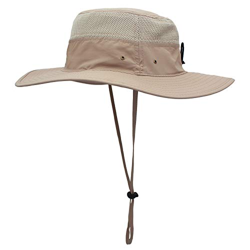 Home Prefer Men's Sun Hat Upf 50+ Wide Brim Bucket Hat Windproof Fishing Hats (Milk Khaki) #TOP2